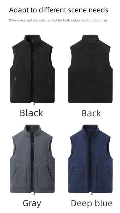 Colete de lã de tamanho grande para homens no outono e inverno engrossado com colete de lã com gola alta e pele de carneiro para aquecer