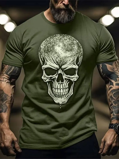 Camiseta masculina com estampa de caveira 3d, camiseta casual diária de verão para esportes fitness, camiseta de manga curta masculina da moda de rua