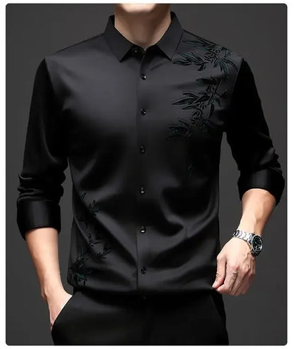 Outono inverno mais lã camisas masculinas impressão anti-rugas térmica turn-down colarinho manga longa banquete único breasted topos