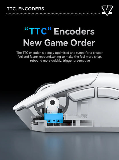 Mouse sem fio Attack Shark R1 18000dpi, 1000 Hz PAW3311, conexão Bluetooth tri-mode, mouse macro para jogos