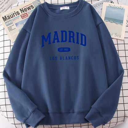 Espanha madrid est 1902 los blancos impressão dos homens com capuz roupas oversize crewneck agasalho solto pulôver masculino streetwear