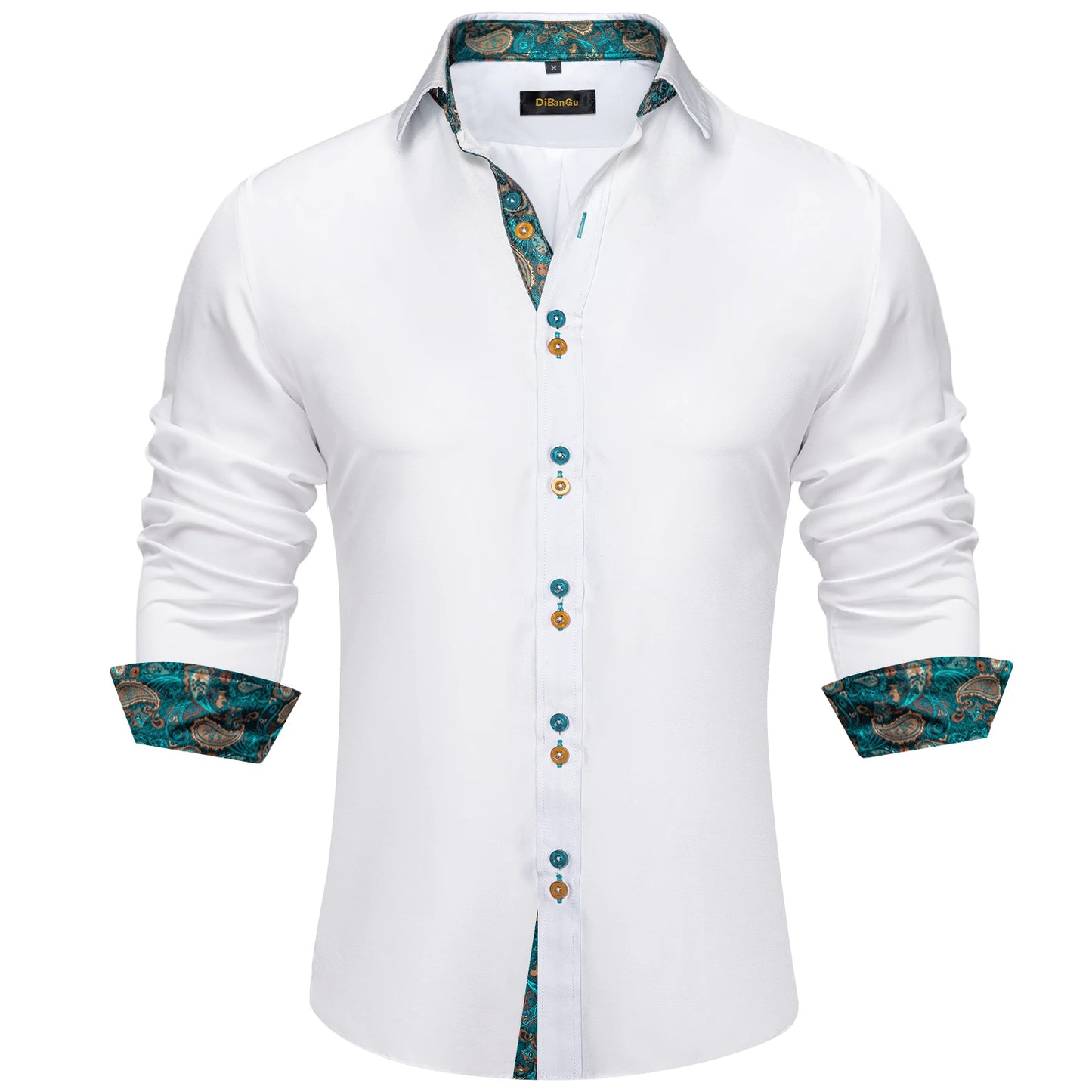DiBanGu Camisa Masculina de Manga Longa Preto Sólido Vermelho Paisley Cor Contraste Moda Vestido Camisa para Homens Gola Botão para baixo Roupas Masculinas