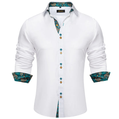 DiBanGu Camisa Masculina de Manga Longa Preto Sólido Vermelho Paisley Cor Contraste Moda Vestido Camisa para Homens Gola Botão para baixo Roupas Masculinas