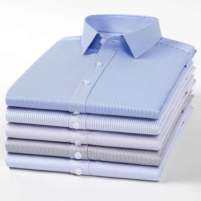 Camisa elástica anti-rugas masculina, manga comprida, slim fit, blusa social e de negócios, vestido branco, qualidade