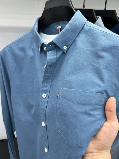 Novo 100% algodão camisa de manga comprida masculina designer marca primavera outono moda negócios confortável respirável topo roupas masculinas