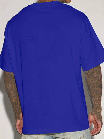 Verão masculino 100% algodão moda casual solto poliéster astronauta planeta padrão impresso em torno do pescoço manga curta camiseta topo