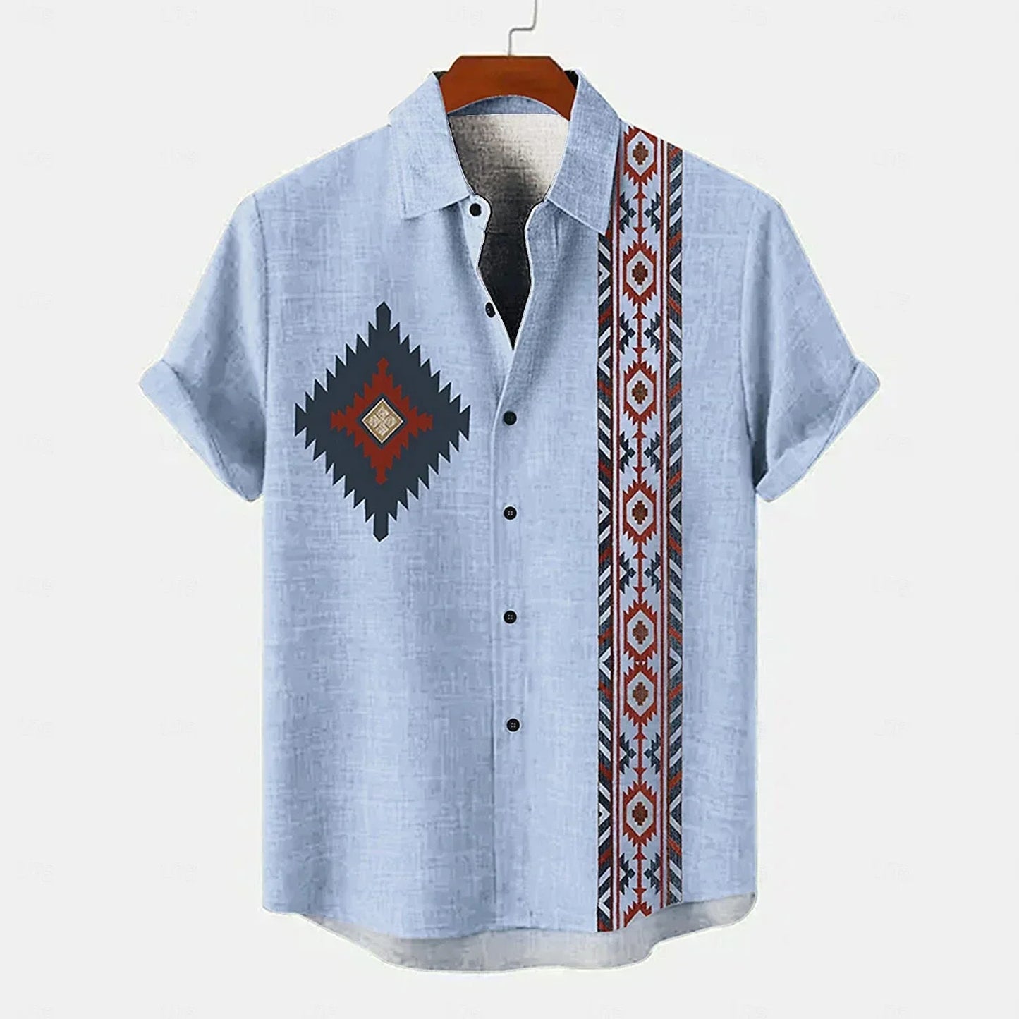 Camisa masculina vintage padrão étnico impresso manga curta lapela camisa verão moda casual rua lapela topo tamanho grande comf