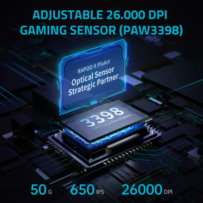 Rapoo vt3pro mouse para jogos sem fio 59g superleve 8khz taxa de pesquisa 26000 dpi paw3398 sensor óptico final longa vida útil da bateria