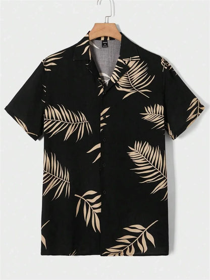 Camisa havaiana estampada em 3D masculina, Harajuku simples, moda vintage, camisa grande solta, casual confortável, roupa de manga curta