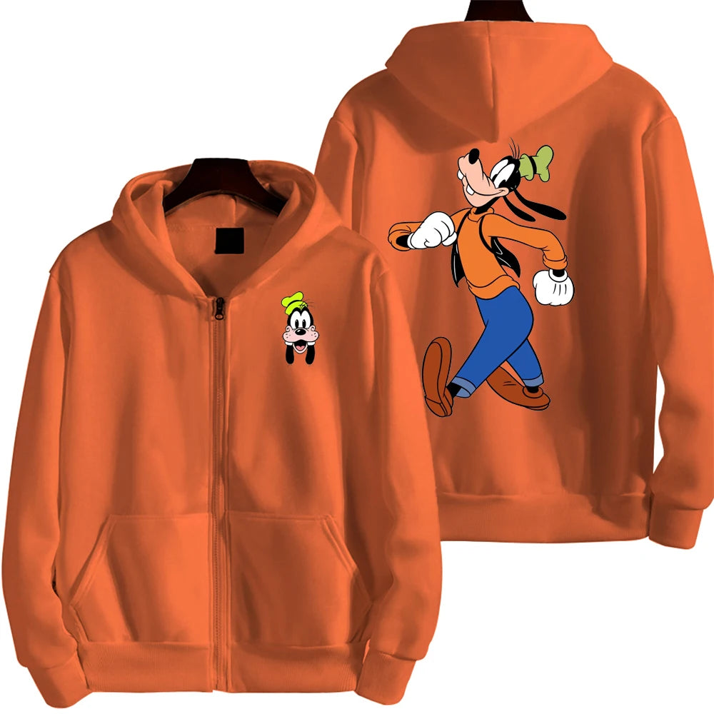 Goofy masculino impressão dos desenhos animados hoodie primavera outono feminino moletom de grandes dimensões com zíper novo casal rua moda casaco