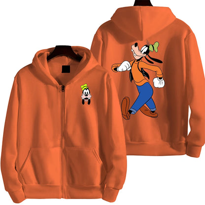 Goofy masculino impressão dos desenhos animados hoodie primavera outono feminino moletom de grandes dimensões com zíper novo casal rua moda casaco