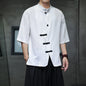 Camisa de linho de algodão masculina verão luz fina manga curta topo streetwear solto oversize casual estilo chinês camisa tang terno hanfu