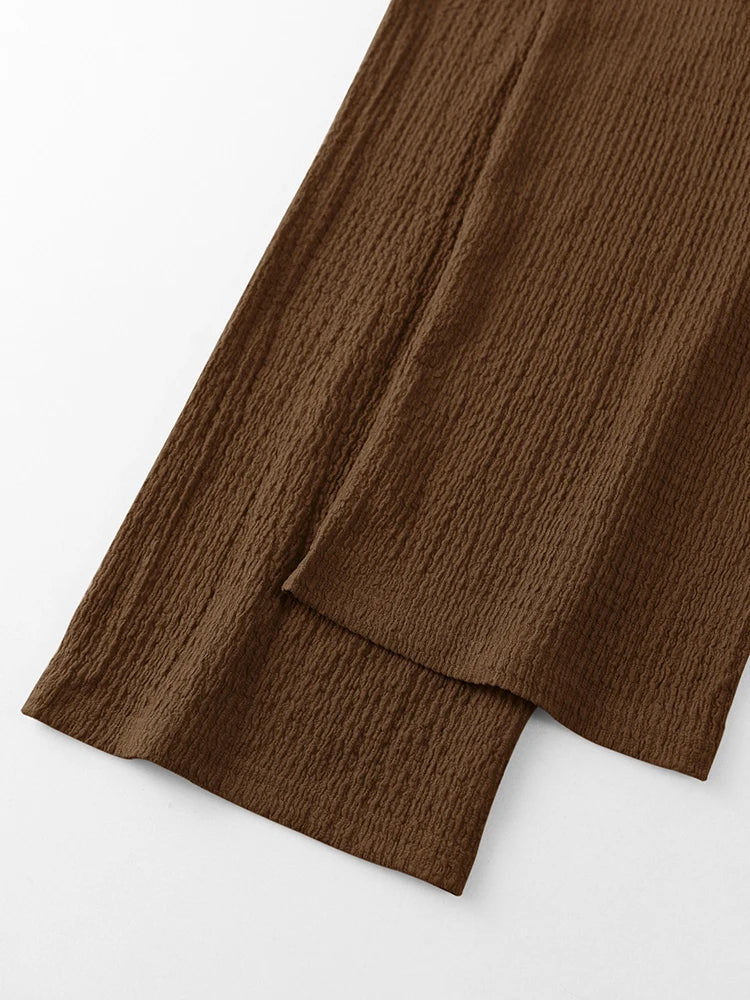 Moda verão roupas texturizadas para homens casual respirável camisa e calças duas peças define lazer masculino ternos de cor sólida