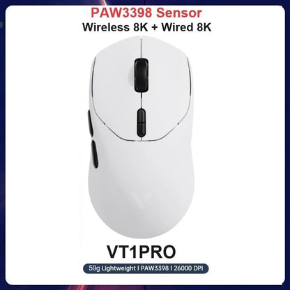 Rapoo vt3pro mouse para jogos sem fio 59g superleve 8khz taxa de pesquisa 26000 dpi paw3398 sensor óptico final longa vida útil da bateria