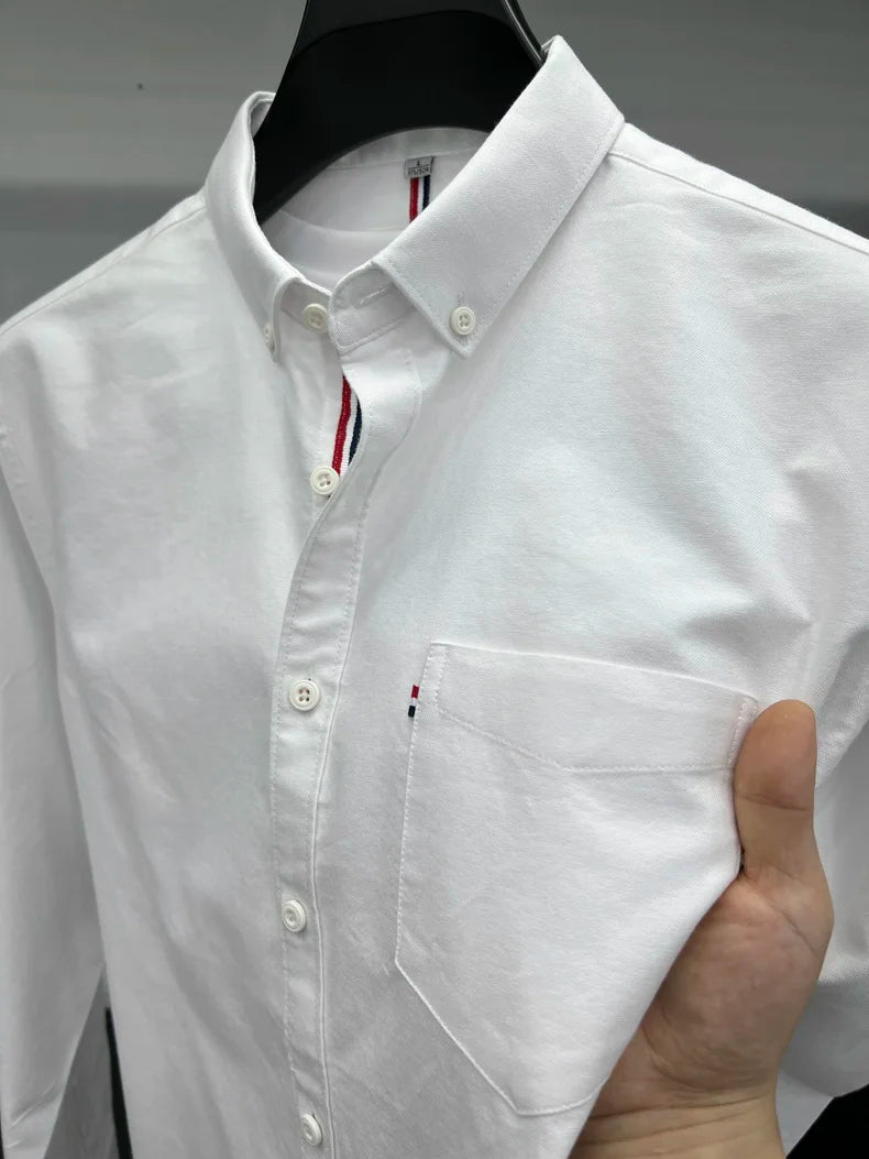 Novo 100% algodão camisa de manga comprida masculina designer marca primavera outono moda negócios confortável respirável topo roupas masculinas