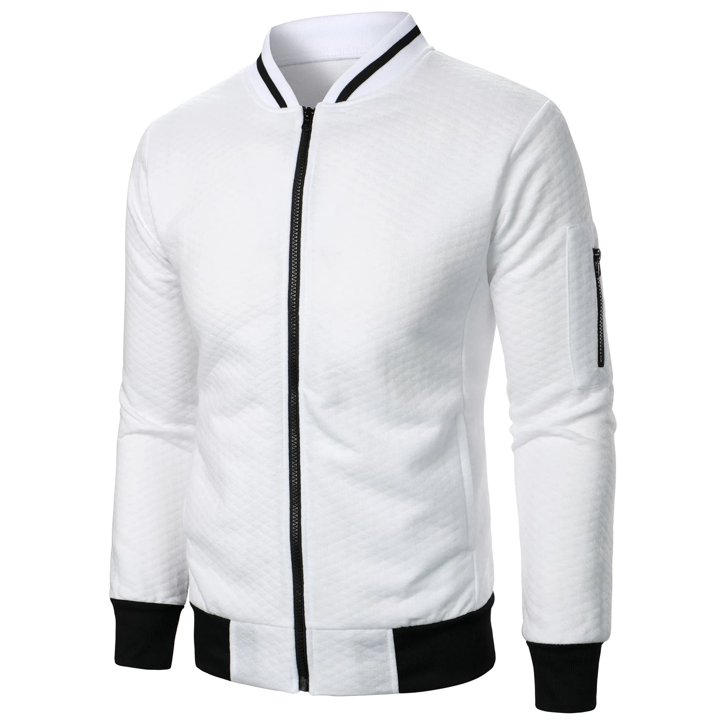 Top masculino com zíper waffle, gola stand, capuz casual, outono e inverno