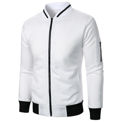 Top masculino com zíper waffle, gola stand, capuz casual, outono e inverno