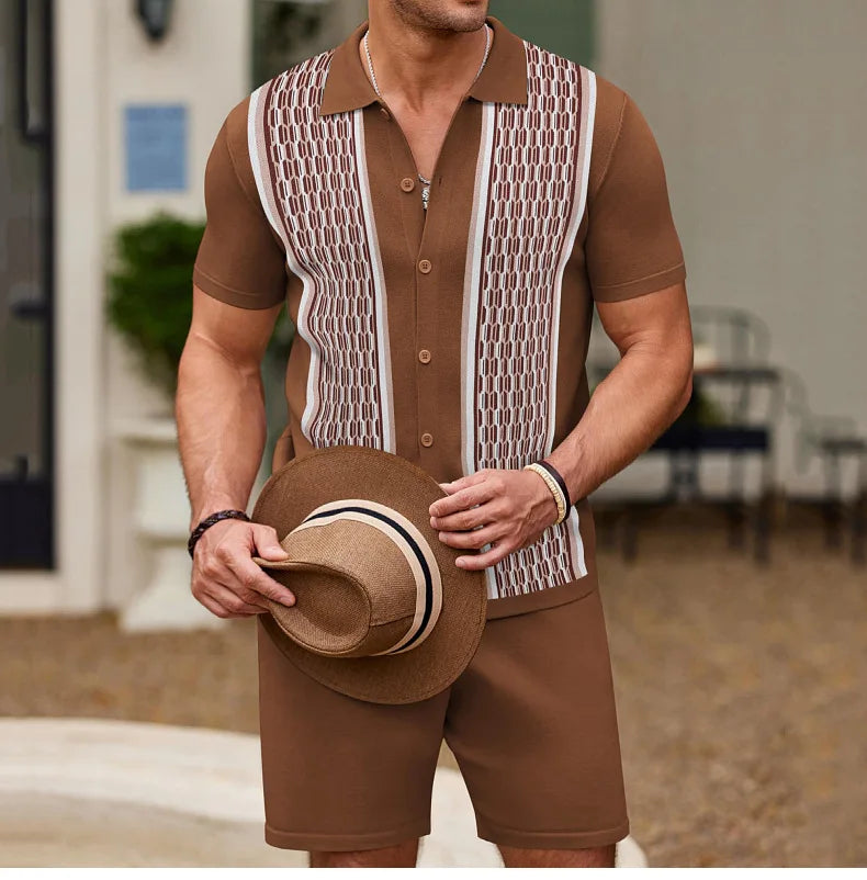 Conjunto de duas peças de seda gelo masculino manga curta, terno casual de negócios, roupa masculina, ginástica, alta qualidade, verão