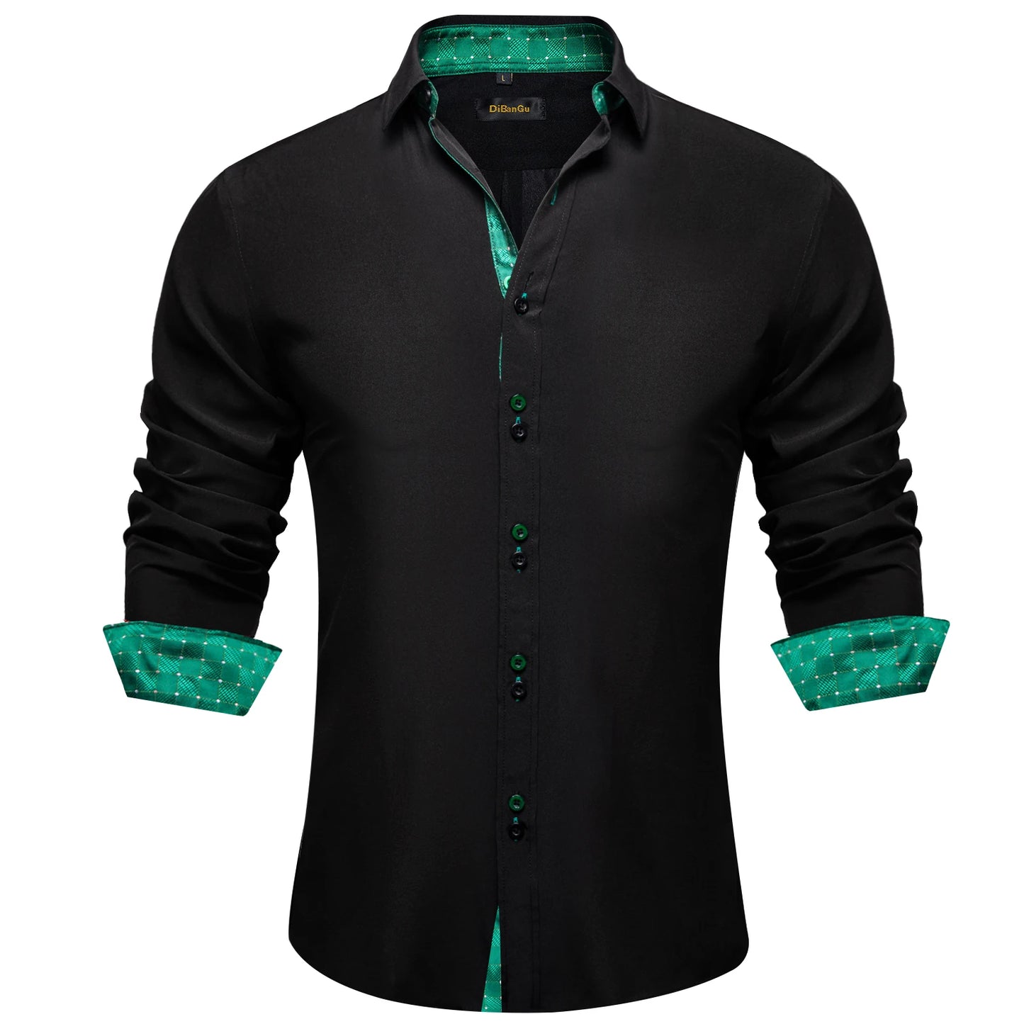 DiBanGu Camisa Masculina de Manga Longa Preto Sólido Vermelho Paisley Cor Contraste Moda Vestido Camisa para Homens Gola Botão para baixo Roupas Masculinas