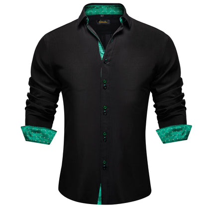DiBanGu Camisa Masculina de Manga Longa Preto Sólido Vermelho Paisley Cor Contraste Moda Vestido Camisa para Homens Gola Botão para baixo Roupas Masculinas
