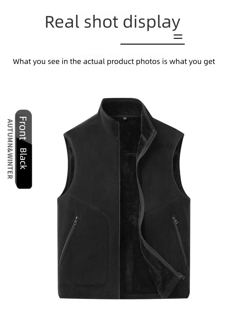 Colete de lã de tamanho grande para homens no outono e inverno engrossado com colete de lã com gola alta e pele de carneiro para aquecer