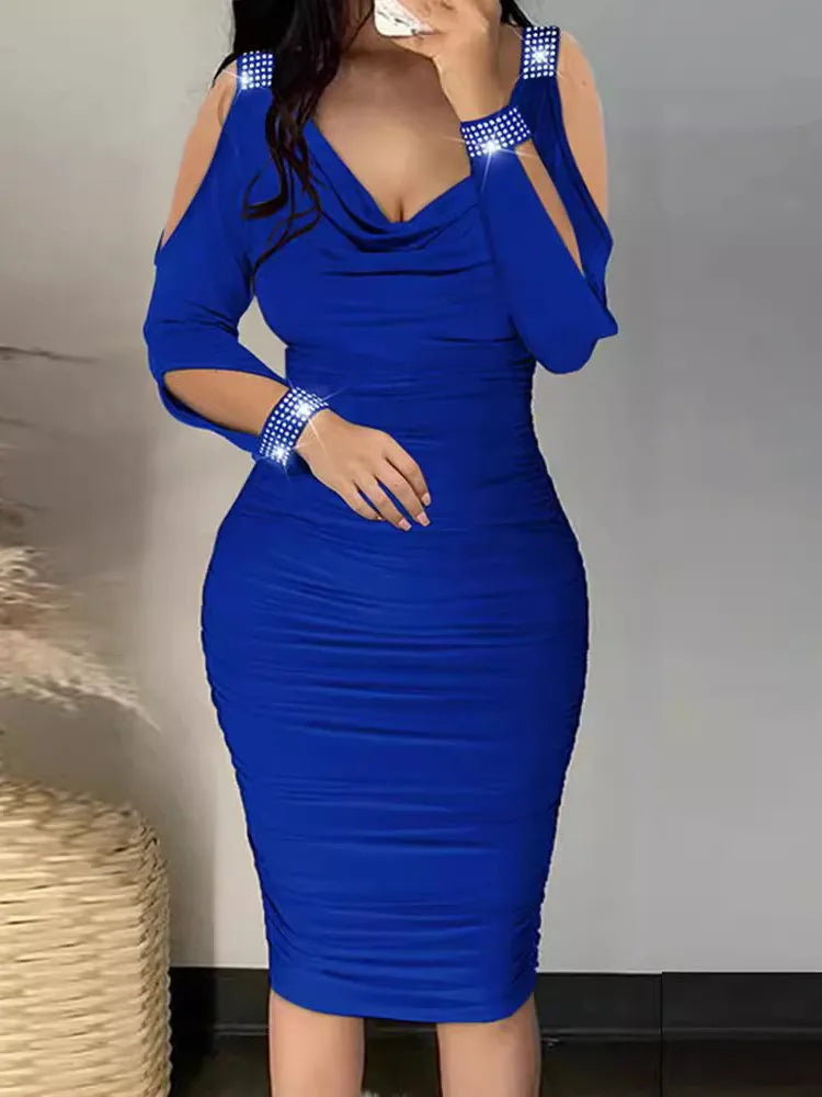 Moda elegante vestido para mulheres sexy bodycon pacote hip fora do ombro manga longa vestidos de festa verão com decote em v novas roupas femininas