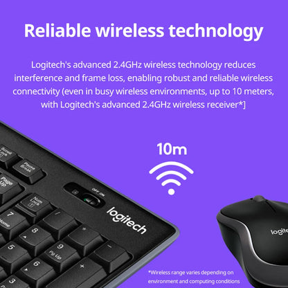 Logitech-mk270 teclado e mouse sem fio para laptop, tamanho completo, com receptor 2.4g