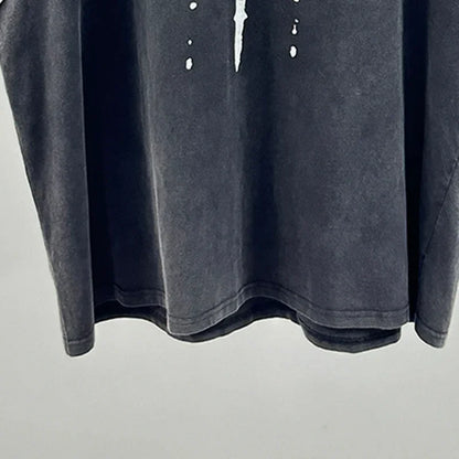 Crânio vermelho impressão de dedo buraco danificado saint tanque t das mulheres dos homens streetwear colete de grandes dimensões vintage washe preto sem mangas t camisa