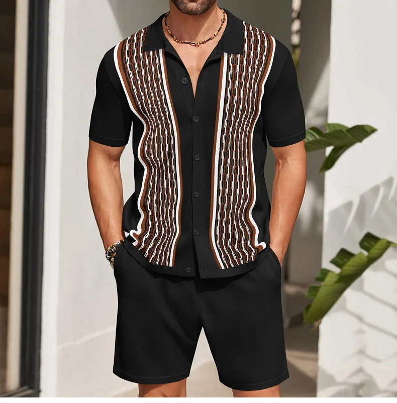 Conjunto de duas peças de seda gelo masculino manga curta, terno casual de negócios, roupa masculina, ginástica, alta qualidade, verão