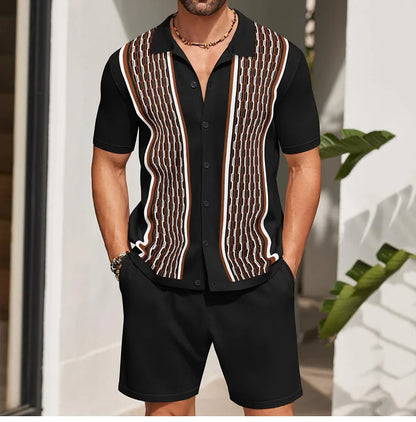Conjunto de duas peças de seda gelo masculino manga curta, terno casual de negócios, roupa masculina, ginástica, alta qualidade, verão