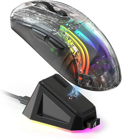 ATTACK SHARK X2 Pro Modo Triplo Sem Fio Transparente Shell Gaming Mouse RGB Recarregável 4000 DPI Mouse Dock Recarregável