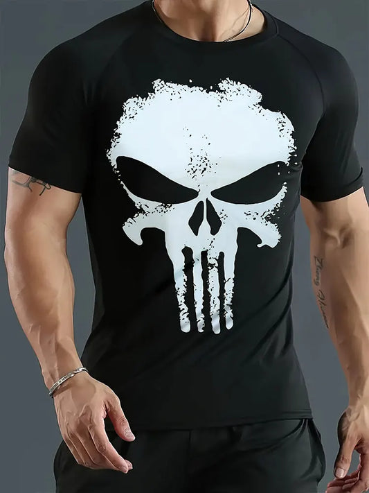 Camiseta masculina com estampa de caveira 3d, camiseta casual diária de verão para esportes fitness, camiseta de manga curta masculina da moda de rua
