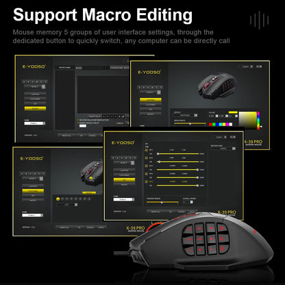 E-YOOSO X-39 USB Wired RGB Gaming Mouse 24000 DPI SG8960 19 botões mouse óptico de jogo programável para computador PC laptop