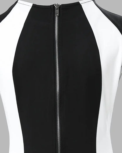 Mulheres elegantes vestidos de festa clube 2025 verão moda colorblock em torno do pescoço bodycon vestido sem mangas casual mini vestido preto