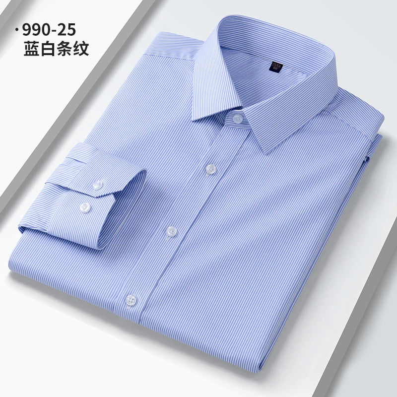 Camisa elástica anti-rugas masculina, manga comprida, slim fit, blusa social e de negócios, vestido branco, qualidade
