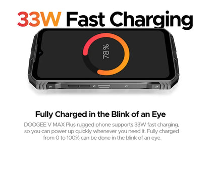 Estreia mundial doogee v max plus telefone robusto 22000mah 36gb (16 +20) 512gb 200mp câmera telefone 6.58 "120hz dimensão 7050 android14