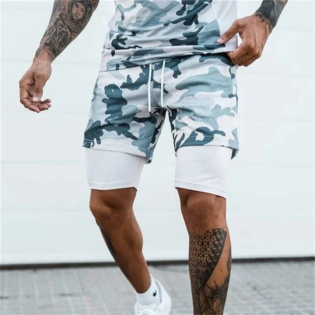 2024 verão malha esportes shorts homens de dois andares jogging correndo shorts 2 em 1 calções de ginásio dos homens de fitness treino calças curtas homem