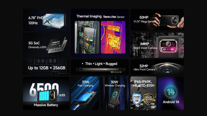 Ulefone armor 25t pro 5g telefone robusto com imagem térmica android 14 33w 64mp visão noturna smartphone nfc à prova de água