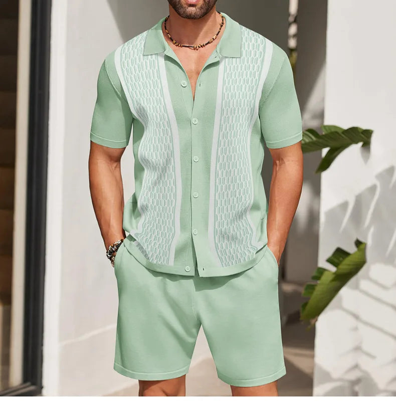 Conjunto de duas peças de seda gelo masculino manga curta, terno casual de negócios, roupa masculina, ginástica, alta qualidade, verão