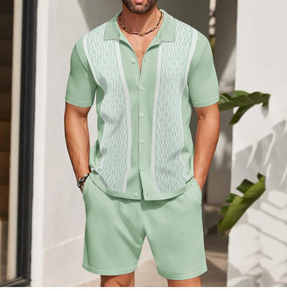 Conjunto de duas peças de seda gelo masculino manga curta, terno casual de negócios, roupa masculina, ginástica, alta qualidade, verão