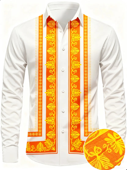 Nova camisa masculina de manga comprida com padrão geométrico – estilo primavera-outono, gola moderna e retrô, camisa com botões. Envio rápido.