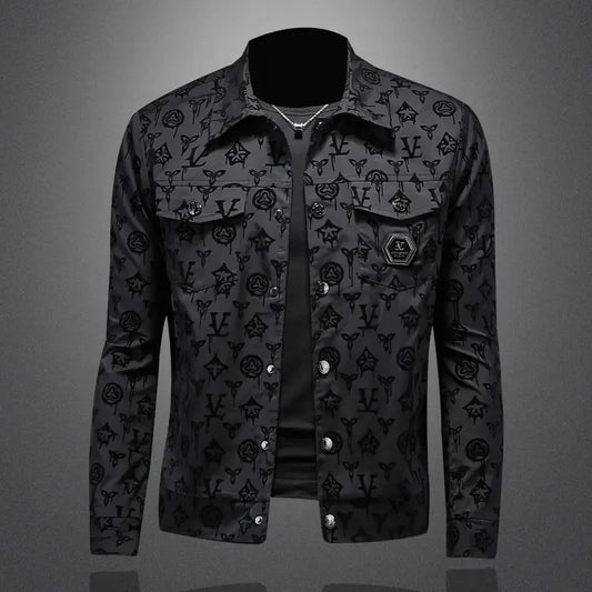 Estação europeia masculina lapela planta outono jaqueta de lã edição coreana meia-idade e juventude impressa moda jaqueta masculina