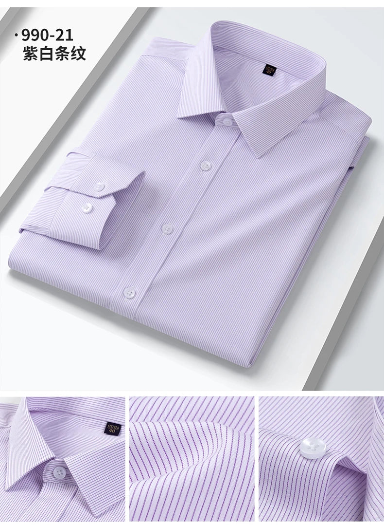 Camisa elástica anti-rugas masculina, manga comprida, slim fit, blusa social e de negócios, vestido branco, qualidade