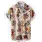 Camisa havaiana retrô masculina com impressão 3D, gráficos sereia, botão casual, manga curta, lapela, streetwear, verão