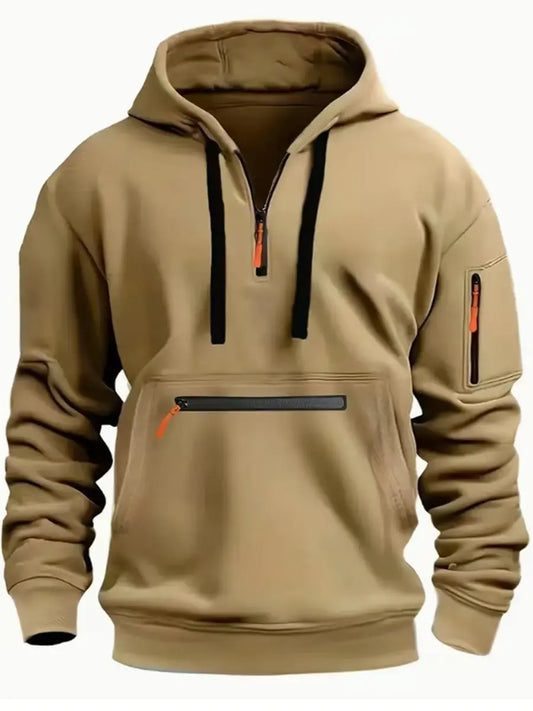 Outono e inverno novo moletom com capuz masculino moda casual esportes com capuz manga longa tendência grosso ao ar livre tático braço zíper pulôver hoo
