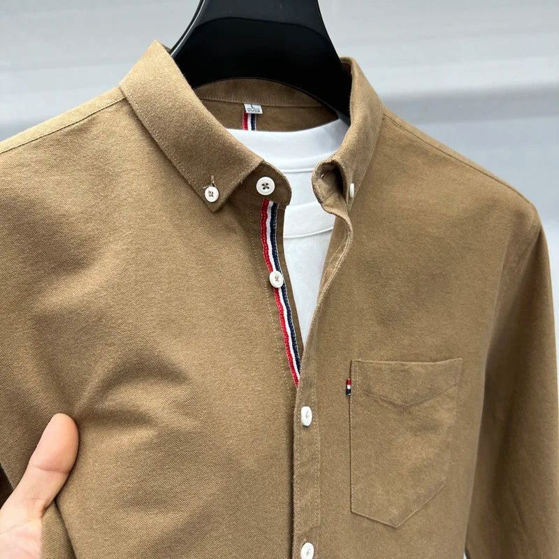 Novo 100% algodão camisa de manga comprida masculina designer marca primavera outono moda negócios confortável respirável topo roupas masculinas