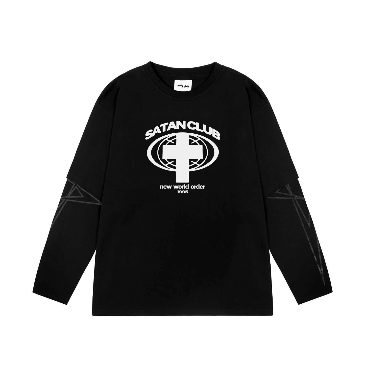 Camiseta gráfica estampada do Satan Club dos homens, roupas Hip Hop, tops de manga comprida, streetwear gótico, Harajuku, Y2K, Hip Hop, 2 peças