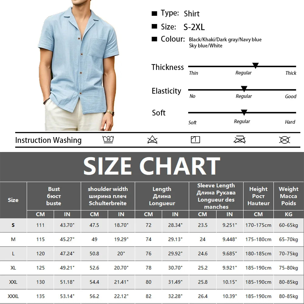 Camisas masculinas de manga curta verão cor sólida respirável solto camisas casuais praia férias estilo masculino topos camisetas