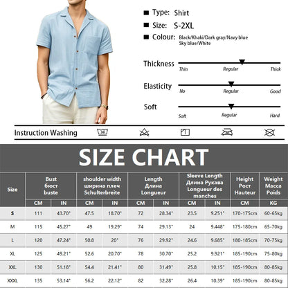 Camisas masculinas de manga curta verão cor sólida respirável solto camisas casuais praia férias estilo masculino topos camisetas