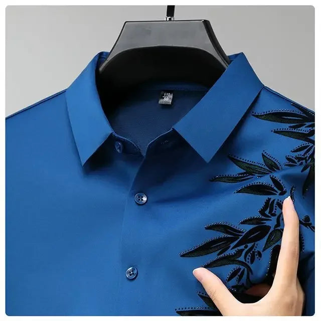 Outono inverno mais lã camisas masculinas impressão anti-rugas térmica turn-down colarinho manga longa banquete único breasted topos